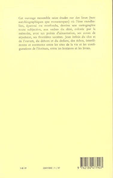 Quatrième de couverture de « ESPACES STENDHALIENS »