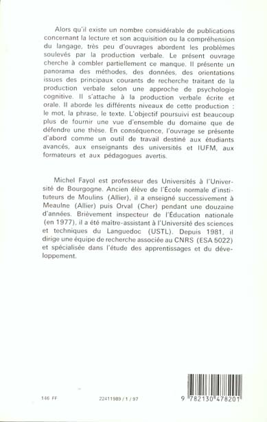 Quatrième de couverture de « DES IDEES AU TEXTE : PSYCHOLOGIE COGNITIVE DE LA PRODUCTION VERBALE ORALE ET ECRITE »