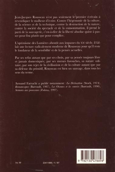 Quatrième de couverture de « ROUSSEAU OU L'ETAT SAUVAGE »