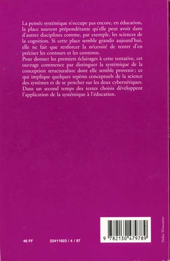 Quatrième de couverture de « PEDAGOGIE ET SYSTEMIQUE »