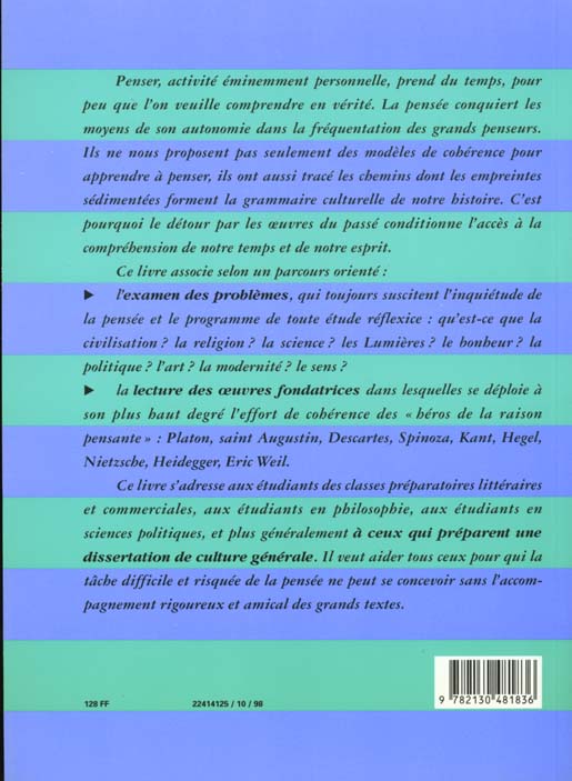 Quatrième de couverture de « LE TEMPS DE LA PENSEE »