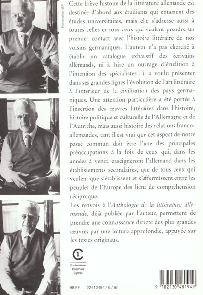 Quatrième de couverture de « HISTOIRE DE LA LITTERATURE ALLEMANDE »