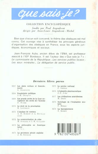 Quatrième de couverture de « LES OBSEQUES EN FRANCE »