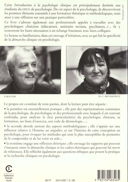 Quatrième de couverture de « INTRODUCTION A LA PSYCHOLOGIE CLINIQUE - L'HOMME AU SINGULIER »