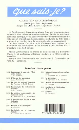 Quatrième de couverture de « HISTOIRE DE LA CATALOGNE »