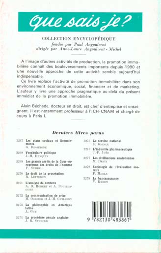 Quatrième de couverture de « LA PROMOTION IMMOBILIERE »