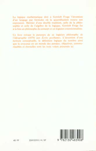 Quatrième de couverture de « GOTTLOB FREGE, LOGICIEN PHILOSOPHE »