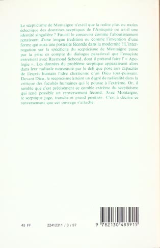 Quatrième de couverture de « LE SCEPTICISME DE MONTAIGNE »