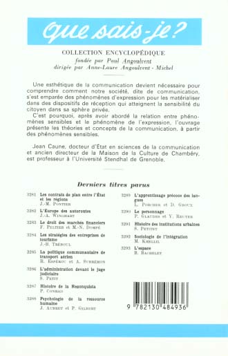 Quatrième de couverture de « ESTHETIQUE DE LA COMMUNICATION »