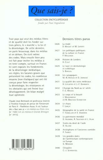 Quatrième de couverture de « LA DEONTOLOGIE DES MEDIAS »