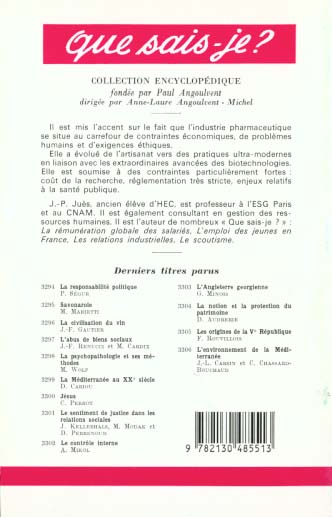 Quatrième de couverture de « L'INDUSTRIE PHARMACEUTIQUE »