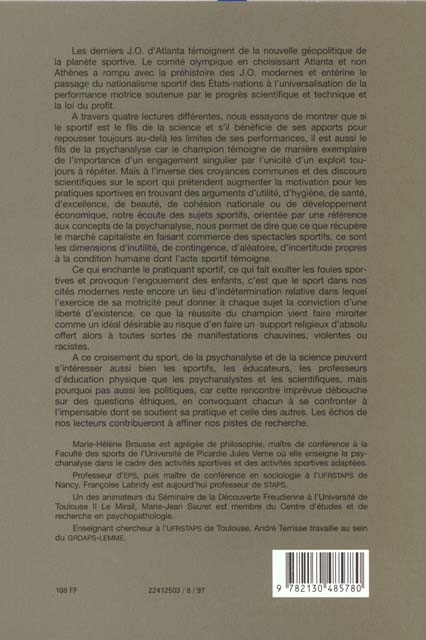 Quatrième de couverture de « SPORT, PSYCHANALYSE ET SCIENCE »
