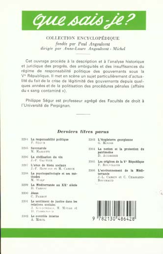 Quatrième de couverture de « LA RESPONSABILITE POLITIQUE »