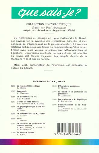 Quatrième de couverture de « LES CIVILISATIONS ANATOLIENNES »