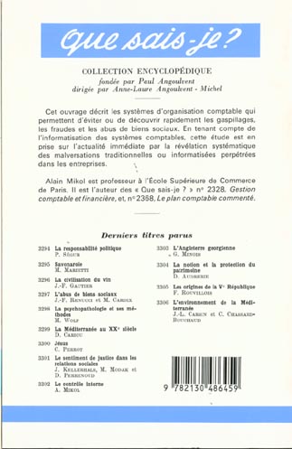 Quatrième de couverture de « LE CONTROLE INTERNE »