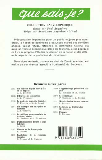 Quatrième de couverture de « LA NOTION ET LA PROTECTION DU PATRIMOINE »