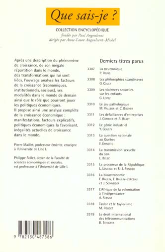 Quatrième de couverture de « LA CROISSANCE ECONOMIQUE »