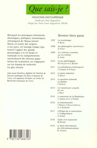 Quatrième de couverture de « HISTOIRE DE L'ANJOU »