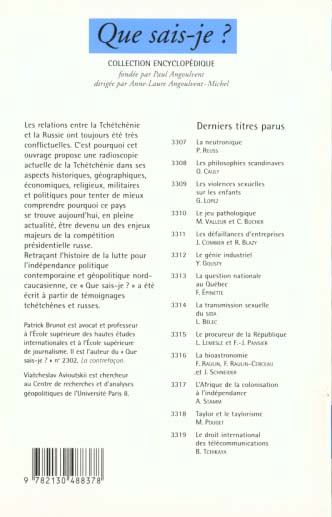 Quatrième de couverture de « LA TCHETCHENIE »