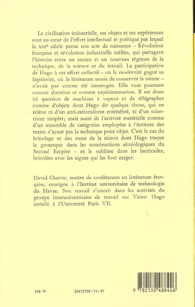Quatrième de couverture de « LA PENSEE TECHNIQUE DANS L'OEUVRE DE VICTOR HUGO »