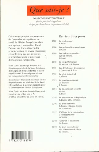 Quatrième de couverture de « LES SYSTEMES DE SANTE EN EUROPE »