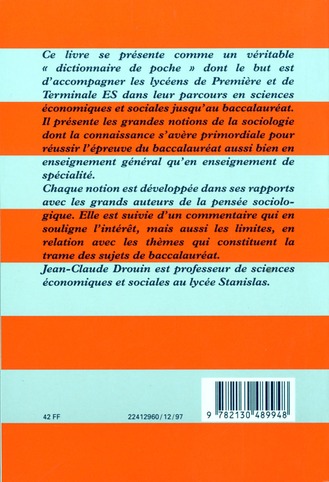 Quatrième de couverture de « DICTIONNAIRE DE POCHE. LES GRANDES NOTIONS DE LA SOCIOLOGIE »