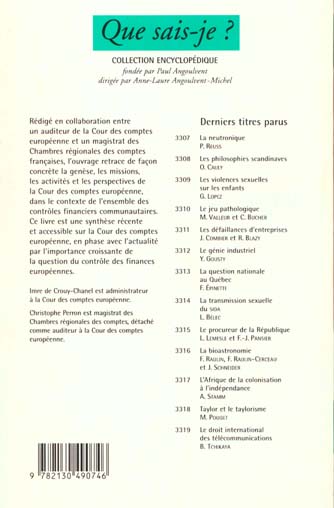 Quatrième de couverture de « LA COUR DES COMPTES EUROPEENNE »