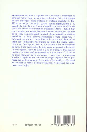 Quatrième de couverture de « FOUCAULT ET LA FOLIE »