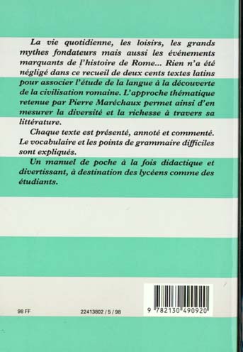 Quatrième de couverture de « LITTERATURE LATINE. MANUEL DE POCHE »
