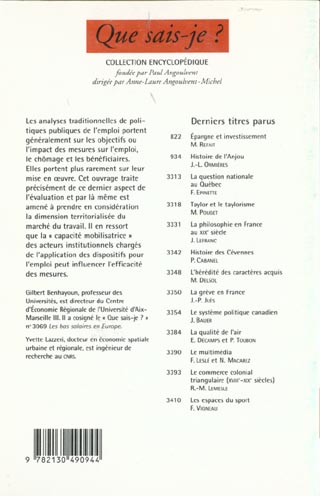 Quatrième de couverture de « L'EVALUATION DES POLITIQUES PUBLIQUES DE L'EMPLOI »