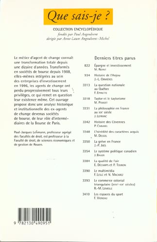 Quatrième de couverture de « LES SOCIETES DE BOURSE »