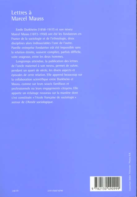Quatrième de couverture de « LETTRES A MARCEL MAUSS »
