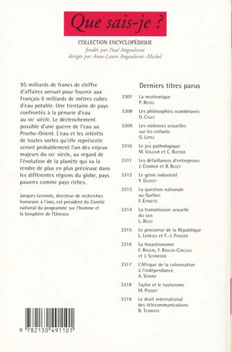 Quatrième de couverture de « L'EAU »