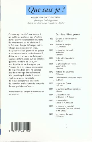 Quatrième de couverture de « LES TESTS DE RECRUTEMENT »
