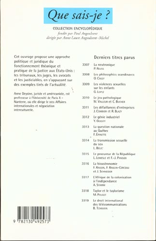 Quatrième de couverture de « LA JUSTICE AUX ETATS-UNIS »