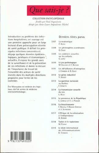 Quatrième de couverture de « LES INFECTIONS HOSPITALIERES »