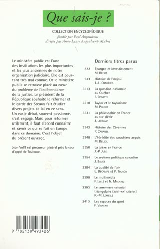 Quatrième de couverture de « LE MINISTERE PUBLIC »