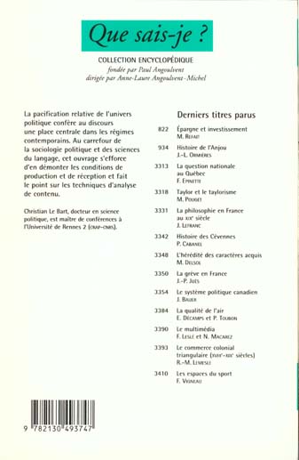 Quatrième de couverture de « LE DISCOURS POLITIQUE »