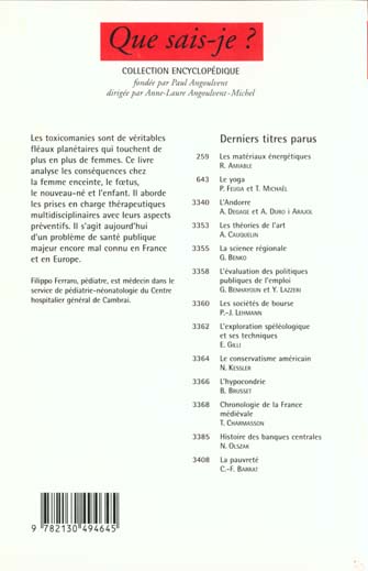 Quatrième de couverture de « LA GROSSESSE ET LES DROGUES »