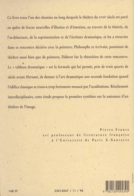 Quatrième de couverture de « L'ESTHETIQUE DU TABLEAU DANS LE THEATRE DU XVIIIE SIECLE »