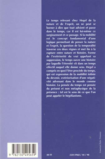 Quatrième de couverture de « HEGEL. TEMPS ET HISTOIRE »