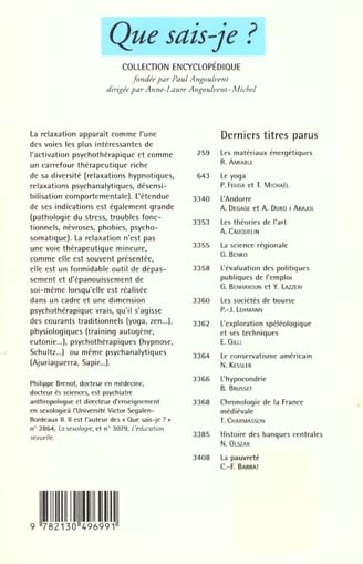 Quatrième de couverture de « LA RELAXATION »