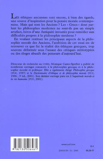 Quatrième de couverture de « ETHIQUES GRECQUES »