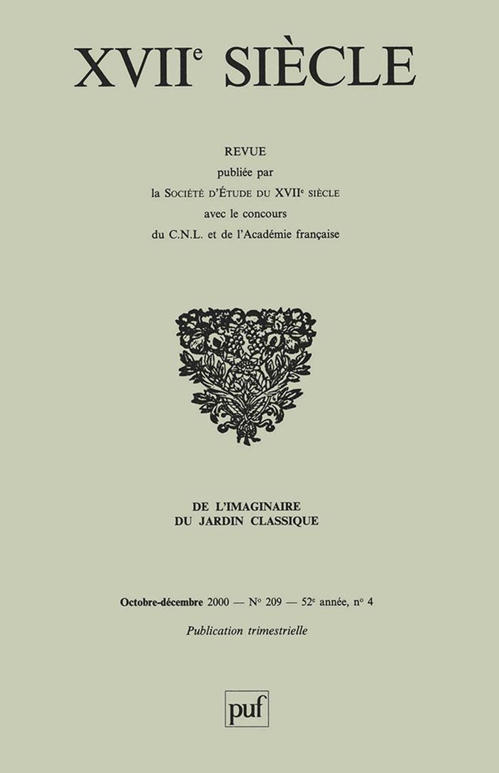 Couverture du livre « XVIIE SIECLE 2000, N 209 - DE L'IMAGINAIRE DU JARDIN CLASSIQUE » de Xxx, librairie Les Contes Infusés à Corte