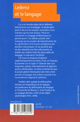 Quatrième de couverture de « LEIBNIZ ET LE LANGAGE »