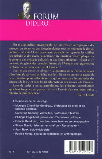 Quatrième de couverture de « PEUT-ON ETRE VIVANT EN AFRIQUE ? »