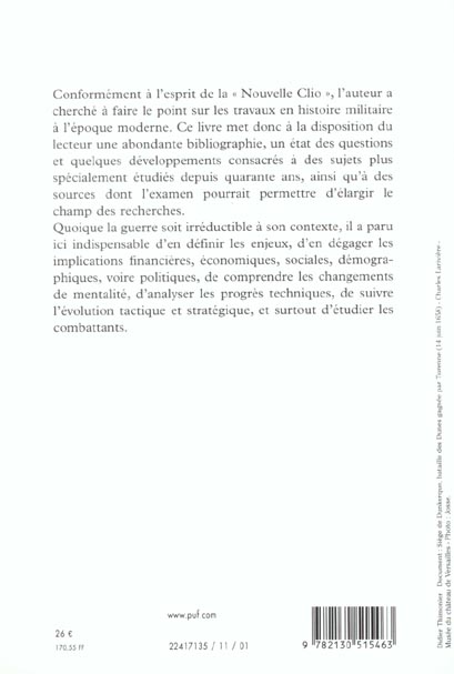 Quatrième de couverture de « GUERRE ET SOCIETE A L'EPOQUE MODERNE »