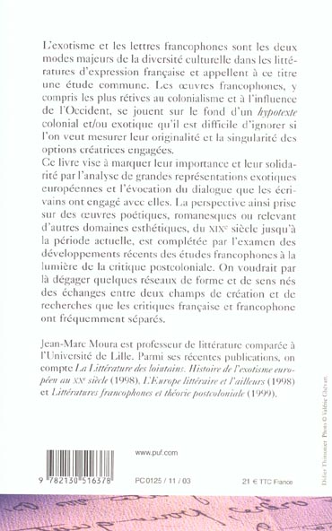 Quatrième de couverture de « EXOTISME ET LETTRES FRANCOPHONES »