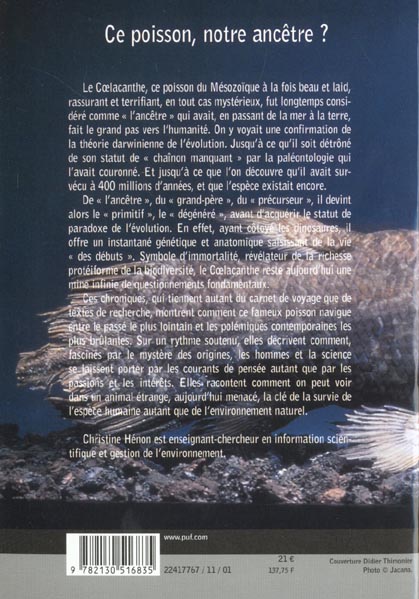 Quatrième de couverture de « CE POISSON, NOTRE ANCETRE ? »