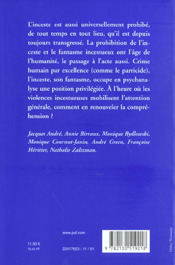 Quatrième de couverture de « INCESTES »